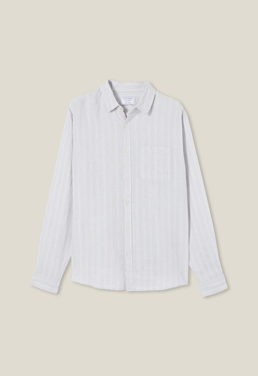 Cotton On - Linen long sleeve shirt - baby blue stripe 