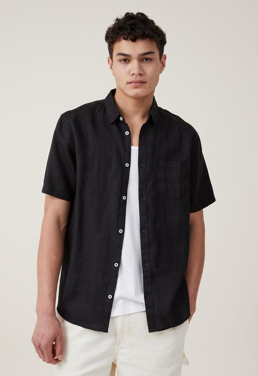 Cotton On - Linen short sleeve shirt - black 