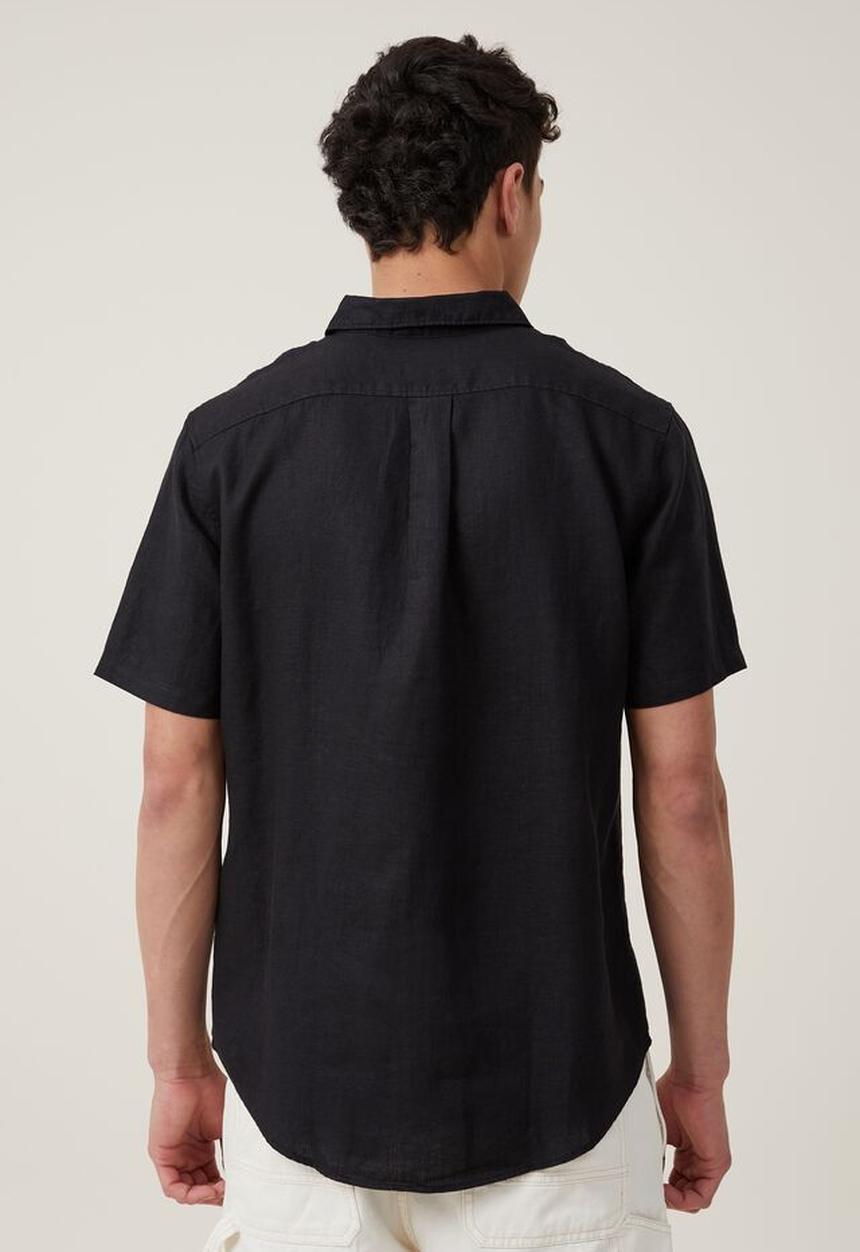 Cotton On - Linen short sleeve shirt - black 