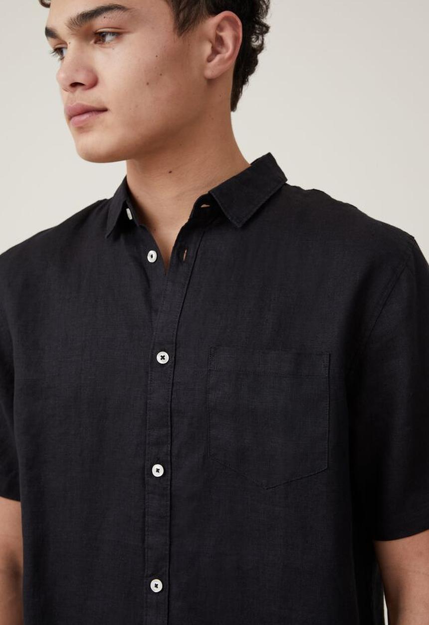 Cotton On - Linen short sleeve shirt - black 