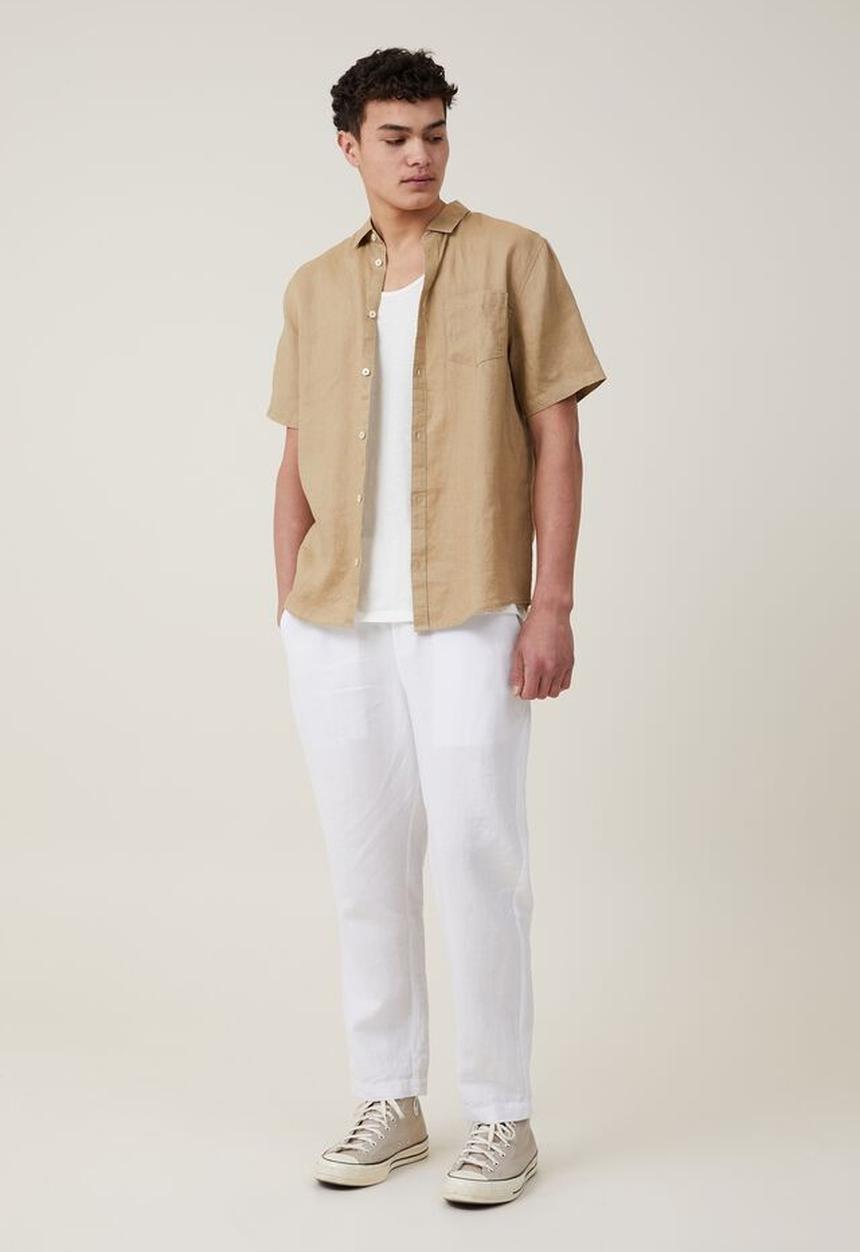 Cotton On - Linen short sleeve shirt - taupe 