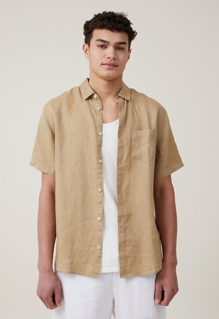Cotton On - Linen short sleeve shirt - taupe 