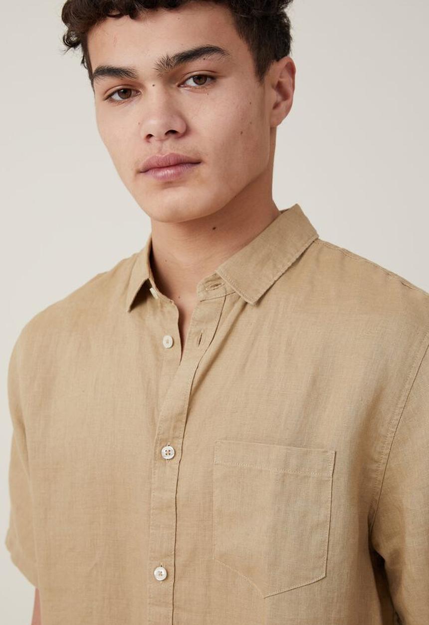 Cotton On - Linen short sleeve shirt - taupe 