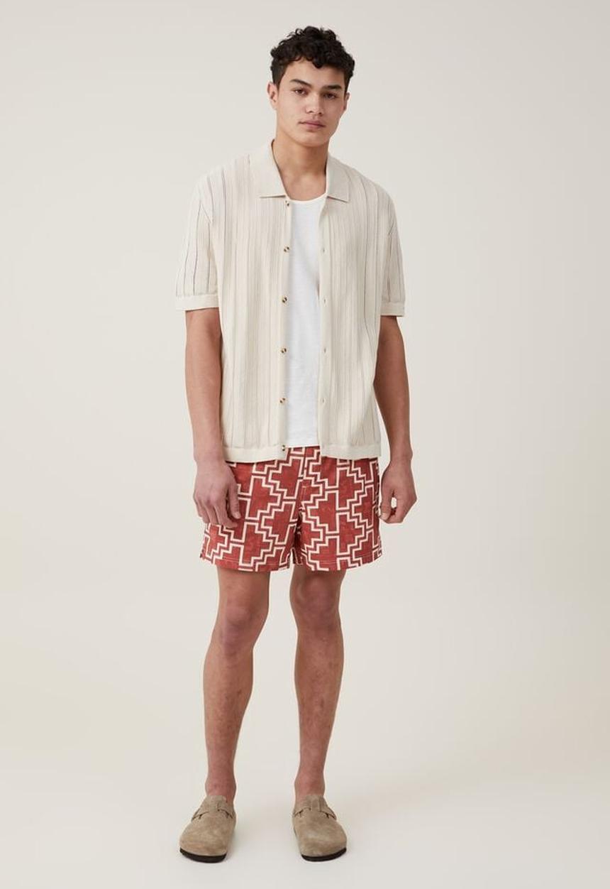 Cotton On - Pablo short sleeve shirt - ecru ladder 