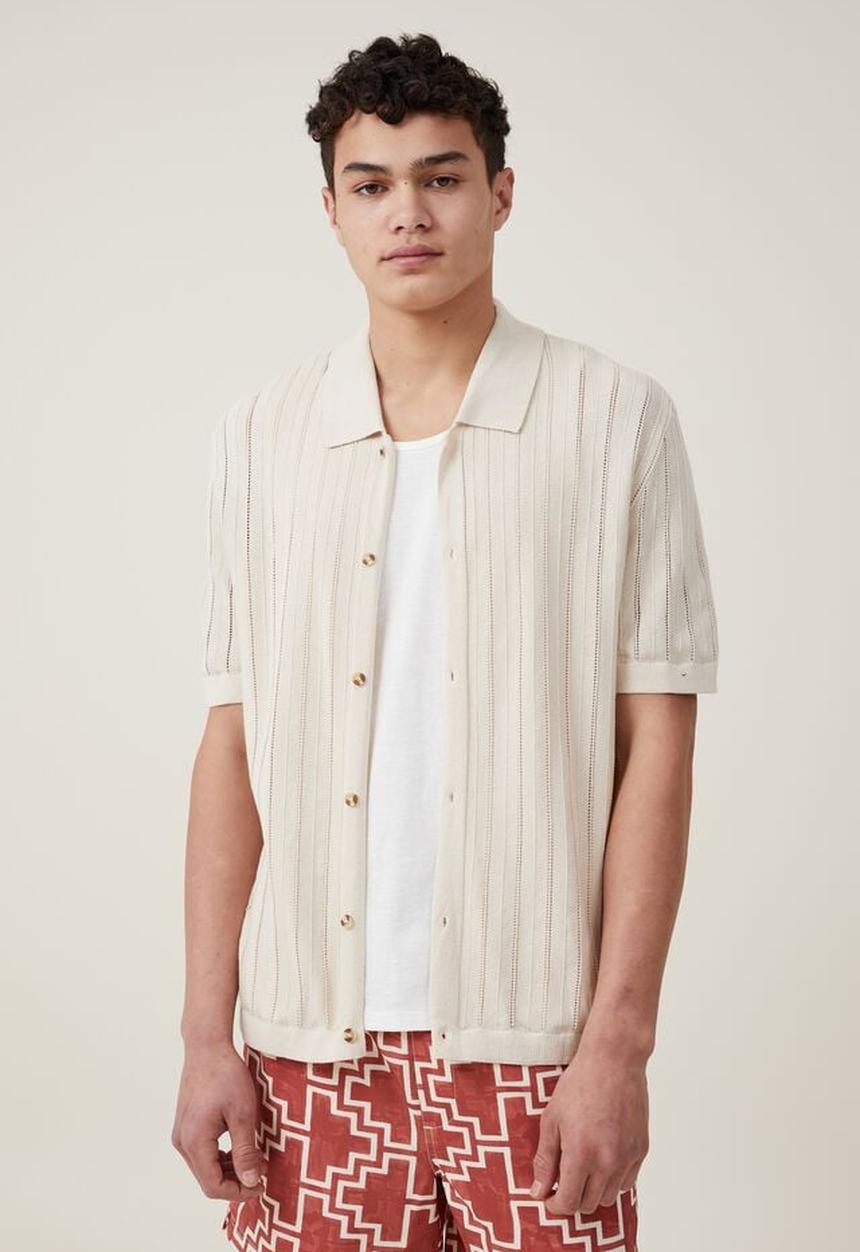 Cotton On - Pablo short sleeve shirt - ecru ladder 