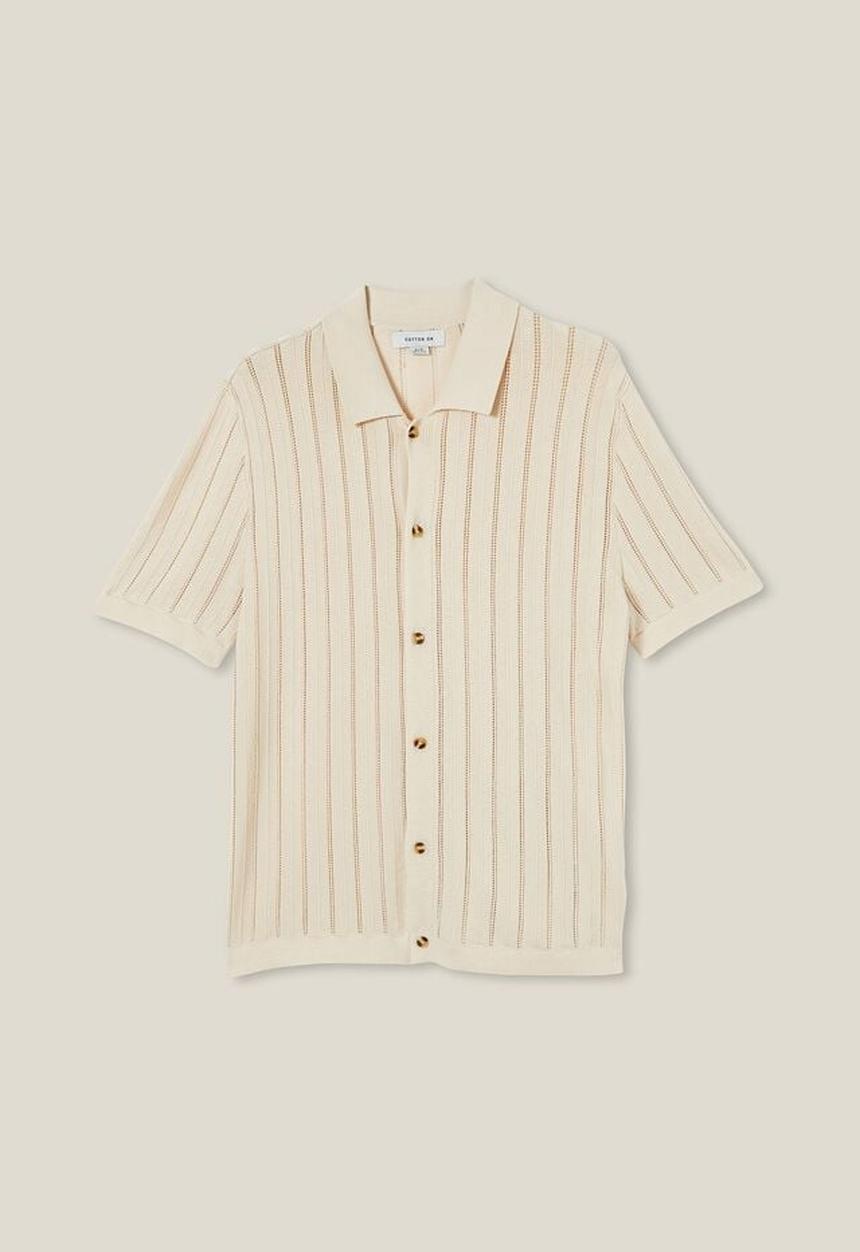 Cotton On - Pablo short sleeve shirt - ecru ladder 