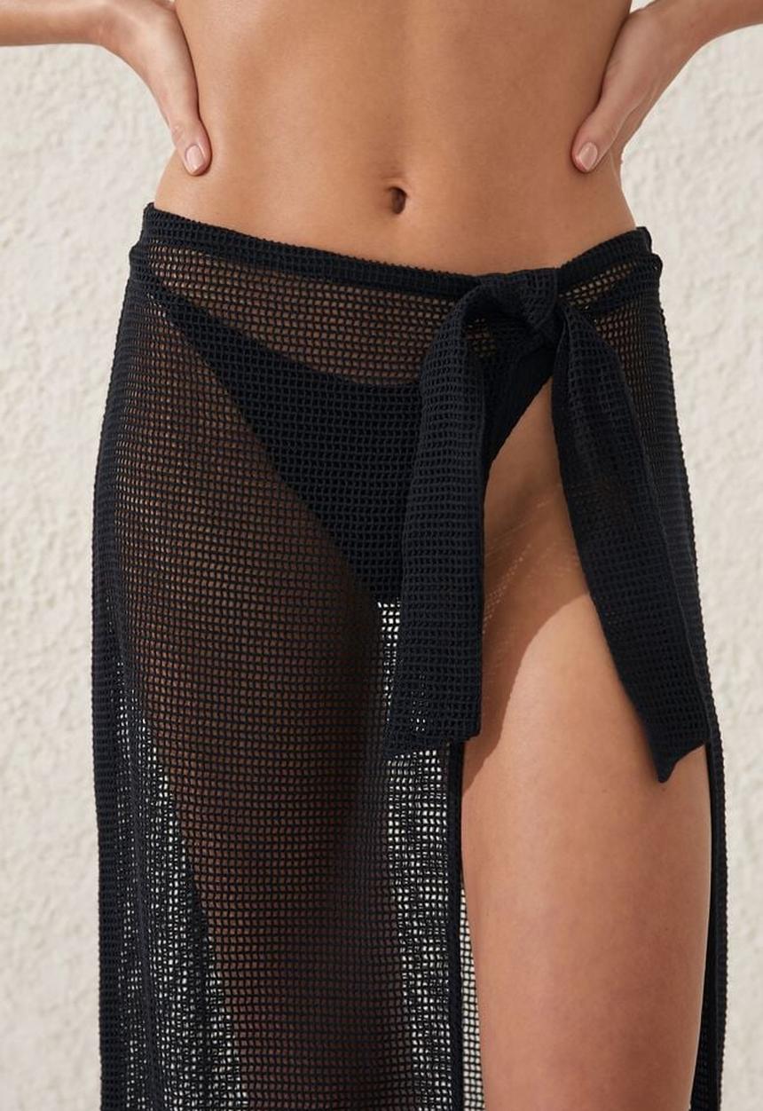 Cotton On - Open mesh beach sarong wrap skirt - black