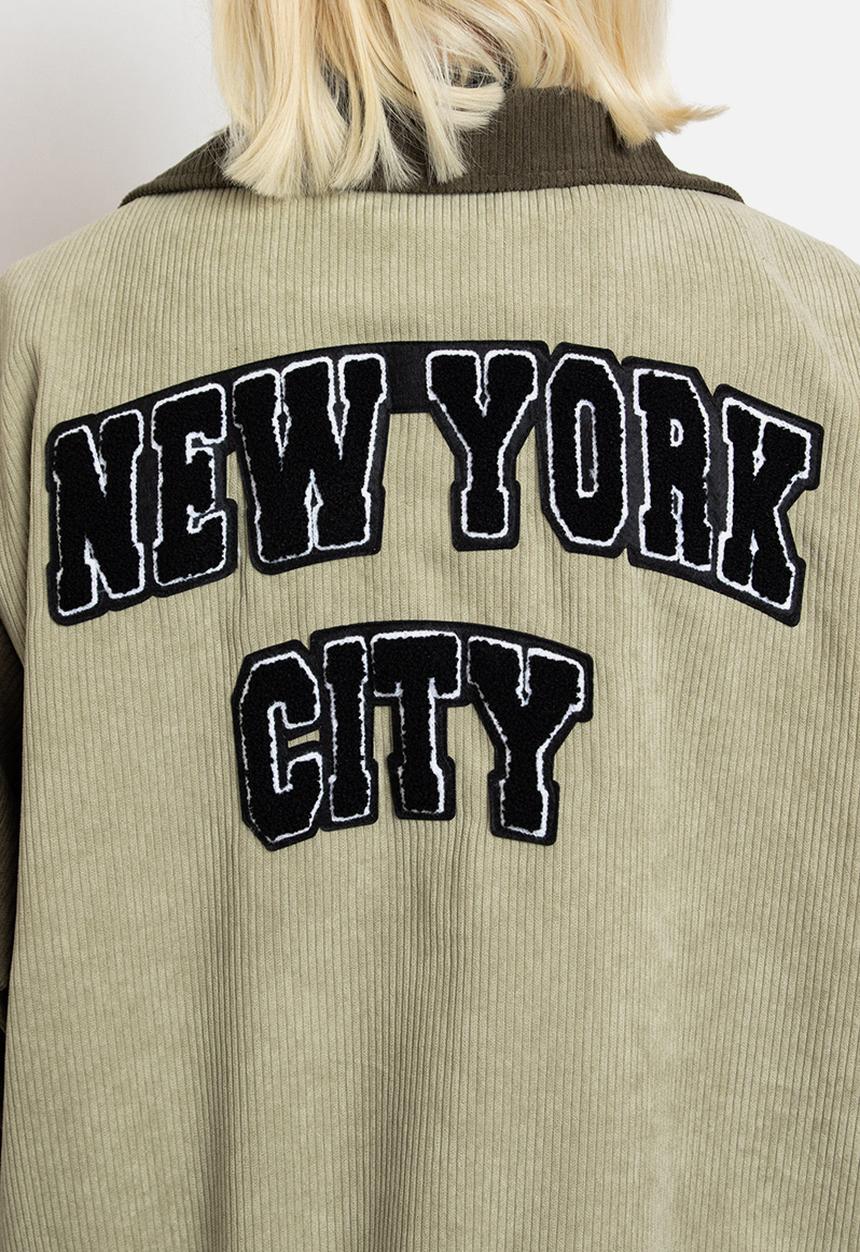 Daisy Street - Embroidered cord bomber jacket - green