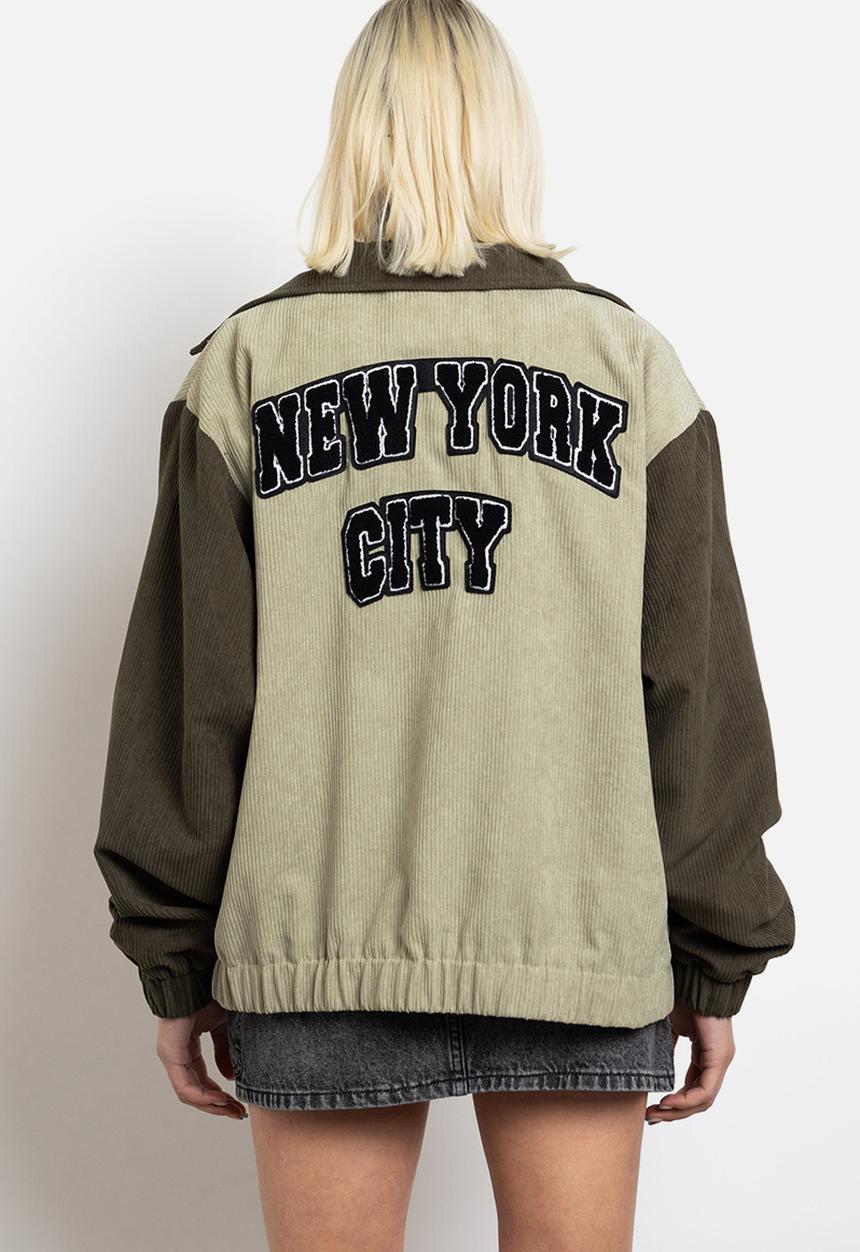 Daisy Street - Embroidered cord bomber jacket - green