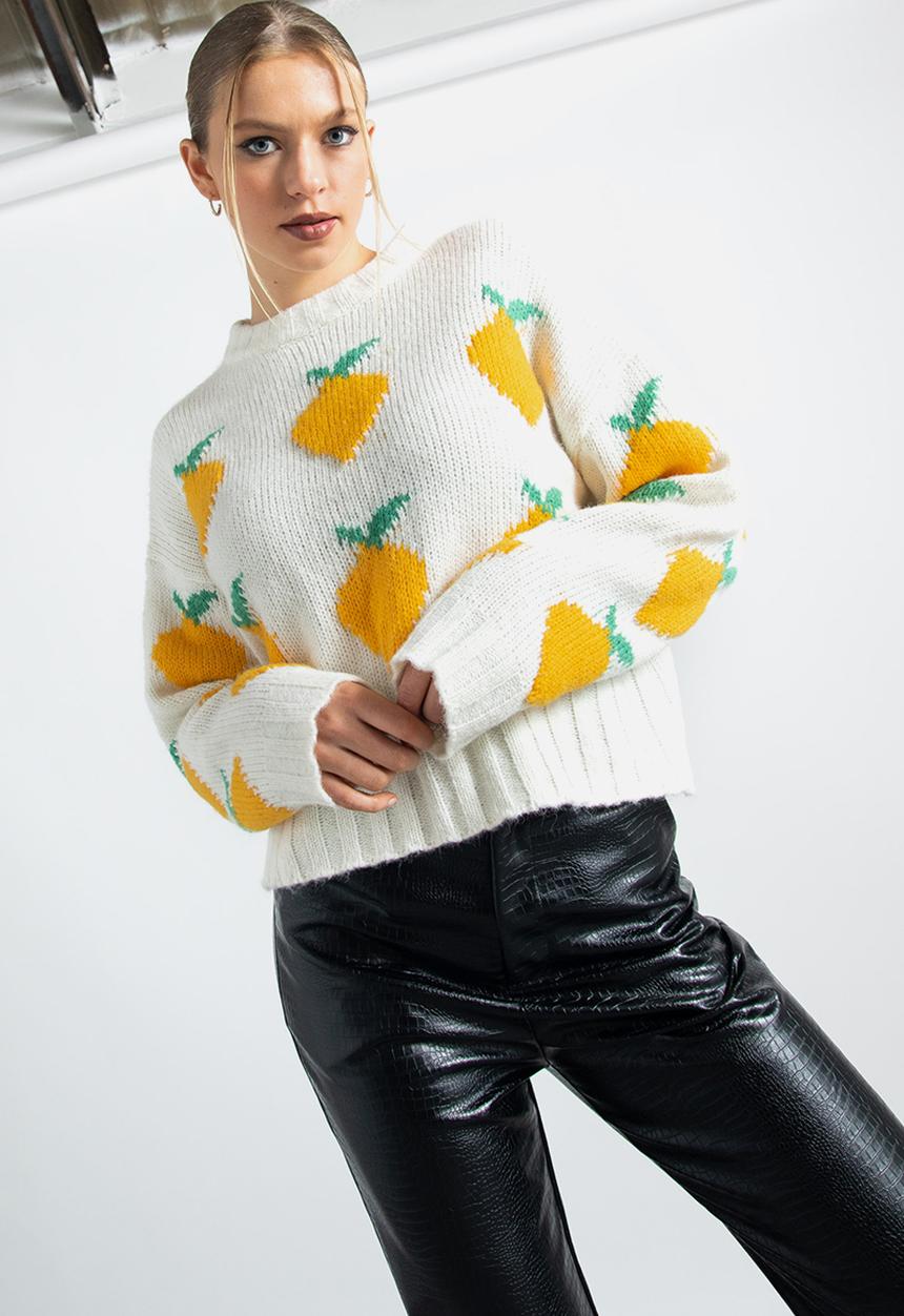 Daisy Street - Knitted lemon jumper - cream lemon
