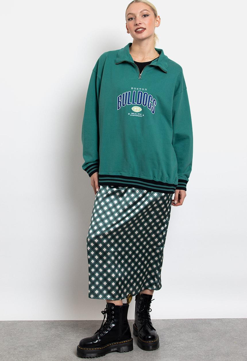 Daisy Street - Bulldogs 1/4 zip sweat - washed green