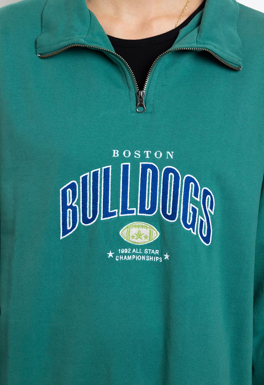 Daisy Street - Bulldogs 1/4 zip sweat - washed green