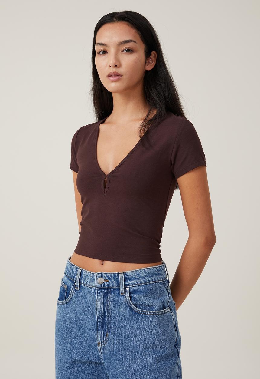 Cotton On - Belle short sleeve top - dark oak