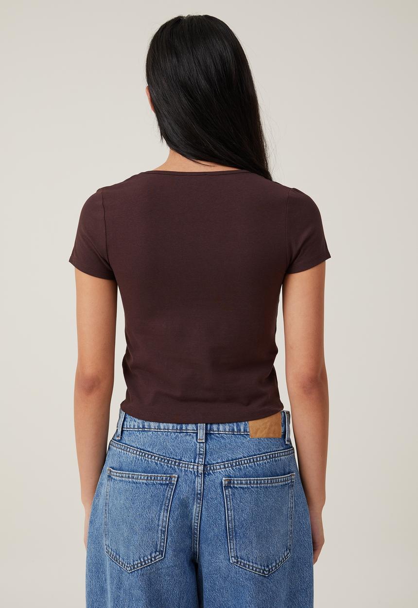 Cotton On - Belle short sleeve top - dark oak
