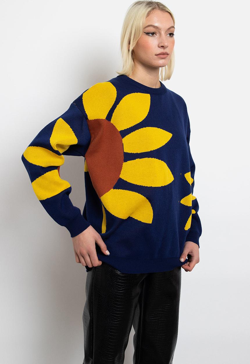 Daisy Street - Sunflower knitted jumper - navy