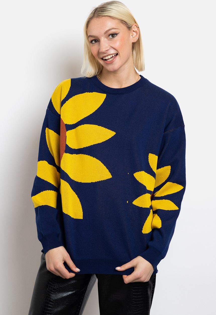 Daisy Street - Sunflower knitted jumper - navy