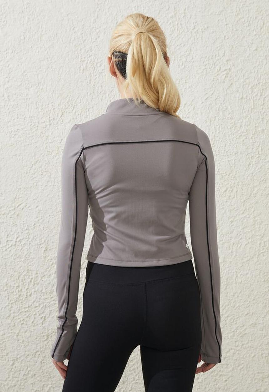Cotton On - Ultra soft zip through long sleeve - desert grey/black