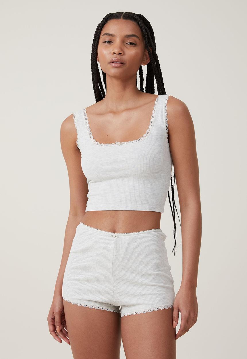 Cotton On - Rib lace short - light grey marle