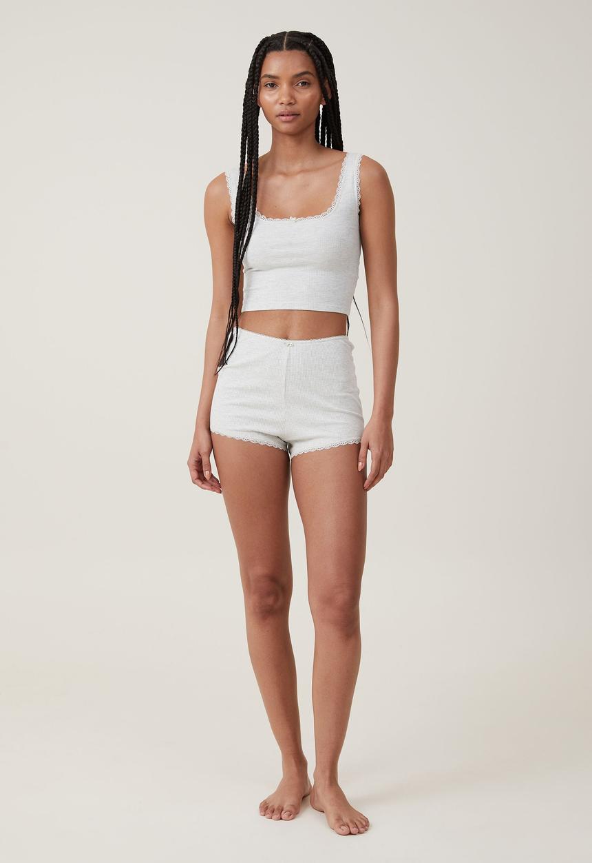 Cotton On - Rib lace short - light grey marle