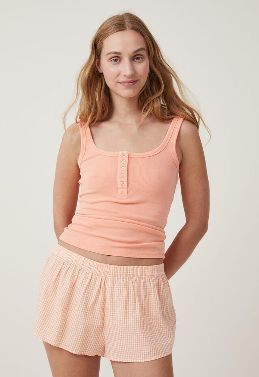 Cotton On - Woven sleep short - nectarine/white gingham
