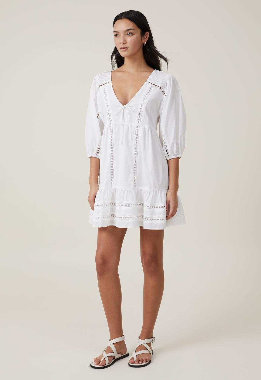 Cotton On - Brodie Long Sleeve Mini Dress-White