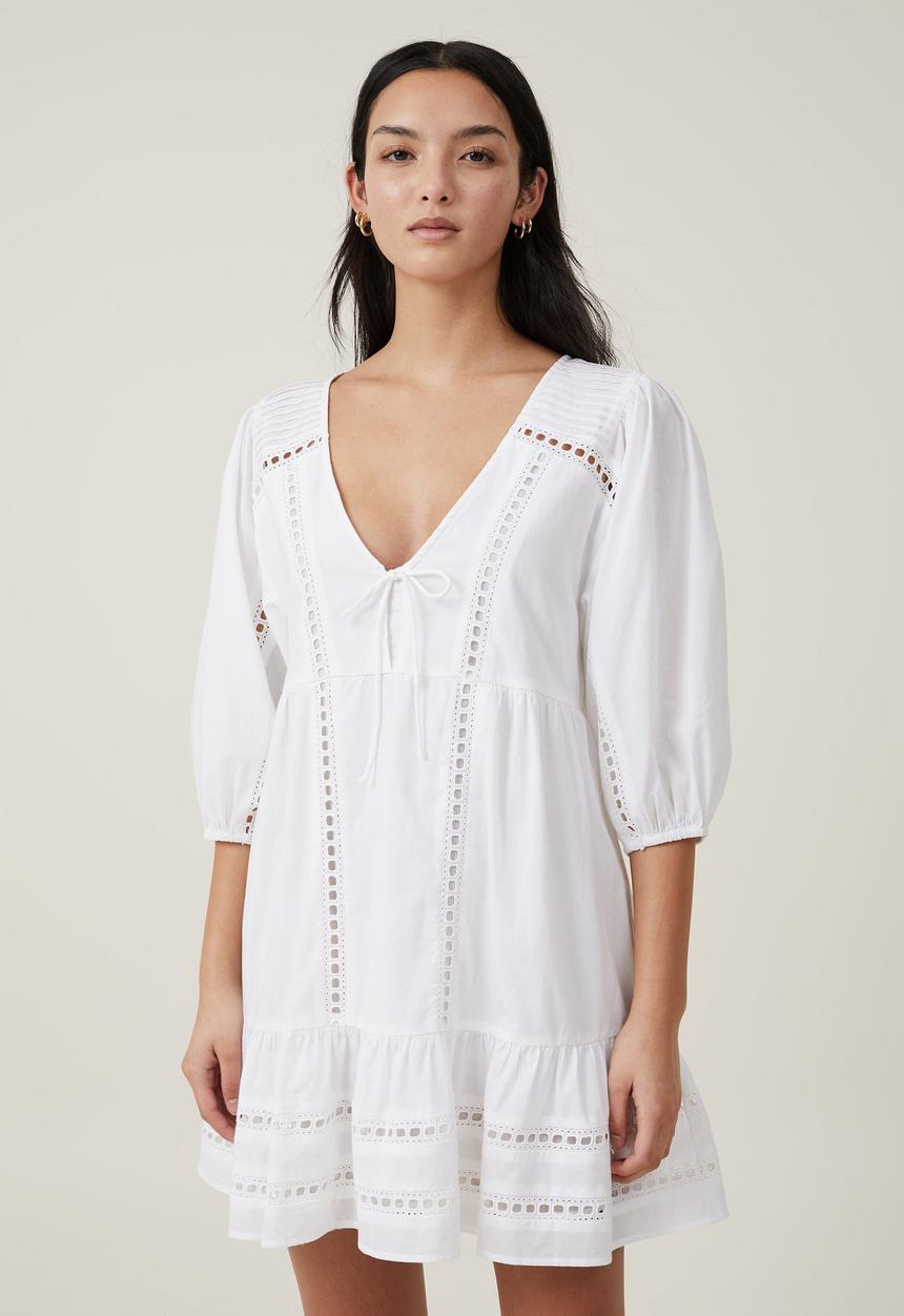 Cotton On - Brodie Long Sleeve Mini Dress-White