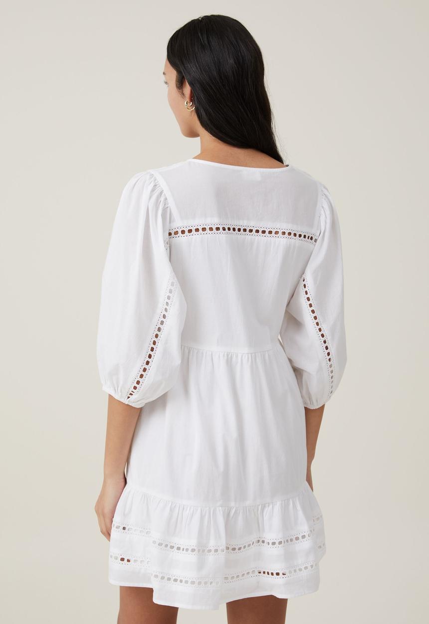 Cotton On - Brodie Long Sleeve Mini Dress-White