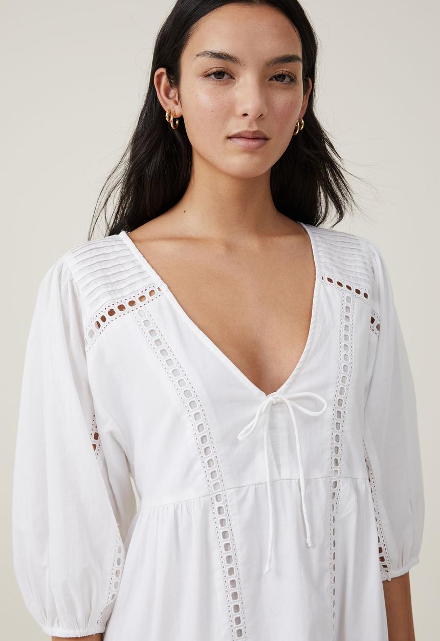 Cotton On - Brodie Long Sleeve Mini Dress-White