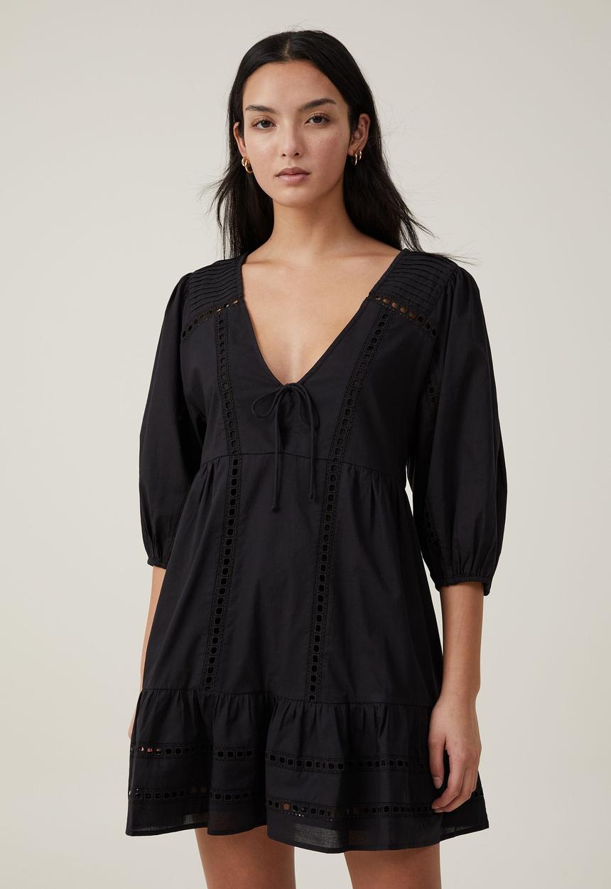 Cotton On - Brodie long sleeve mini dress - black