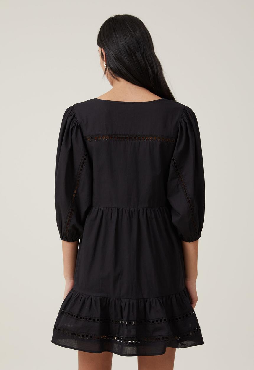 Cotton On - Brodie long sleeve mini dress - black