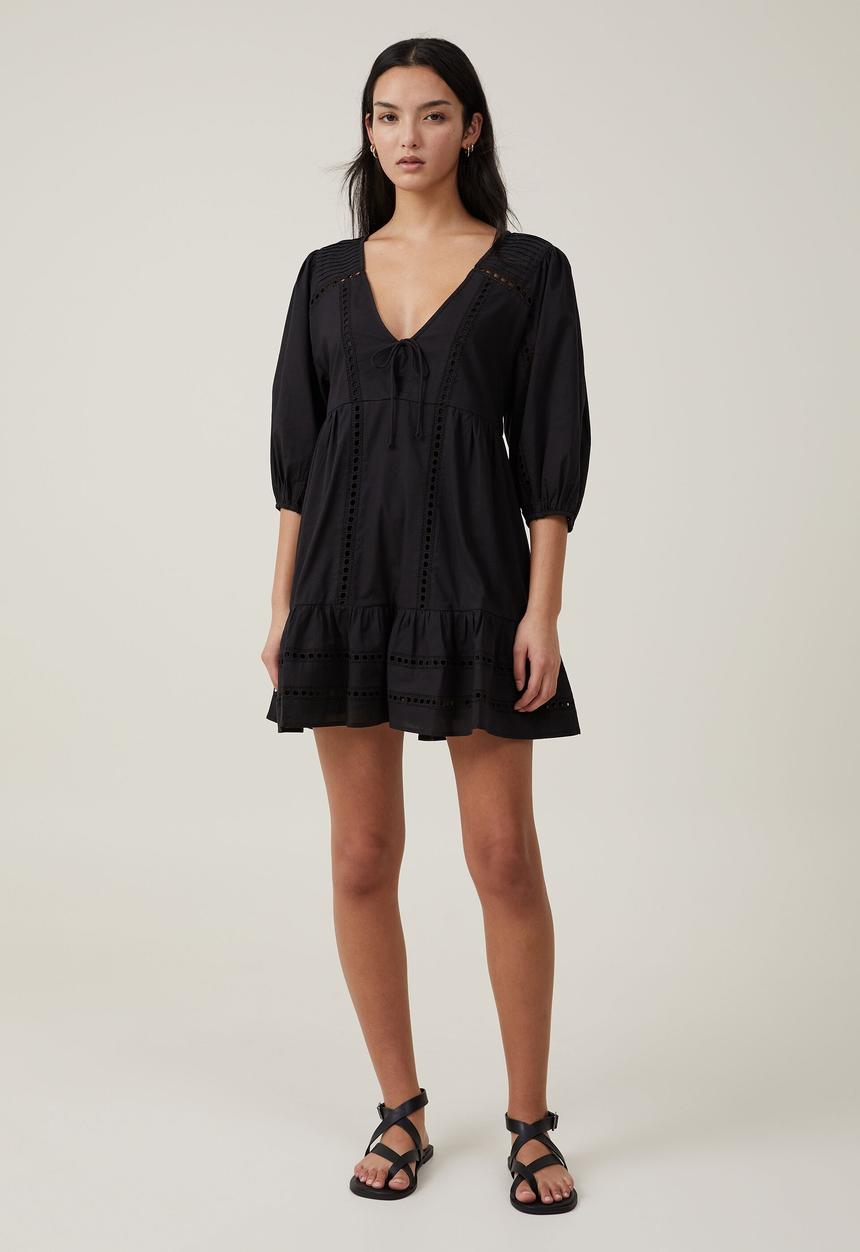 Cotton On - Brodie long sleeve mini dress - black