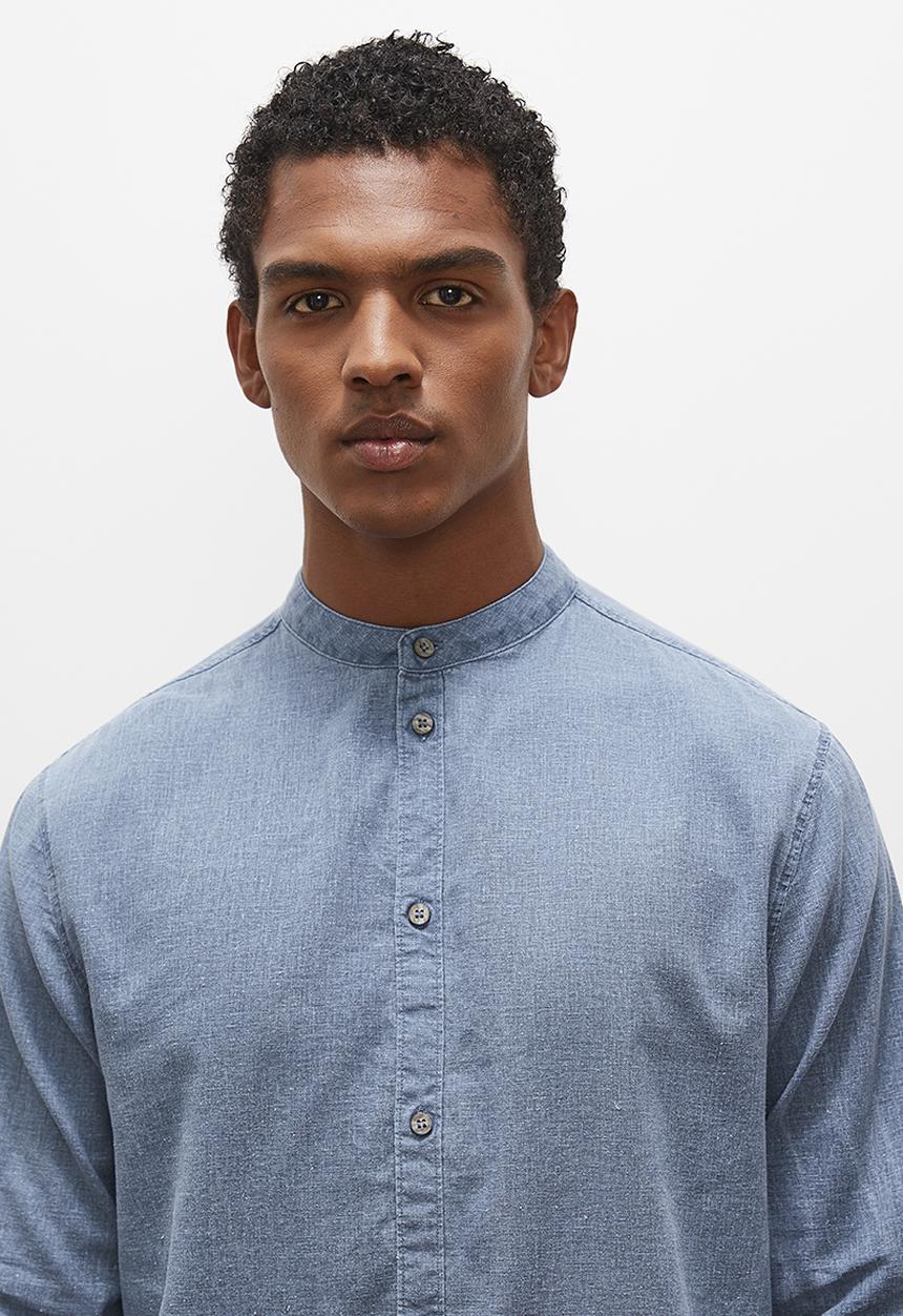Lark & Crosse - Mandarin long sleeve textured shirt - blue