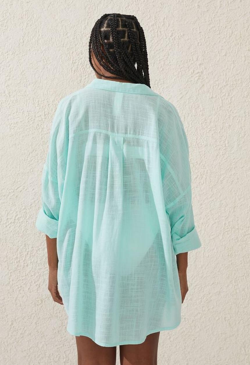 Cotton On - Plus swing beach shirt - honeydew melon