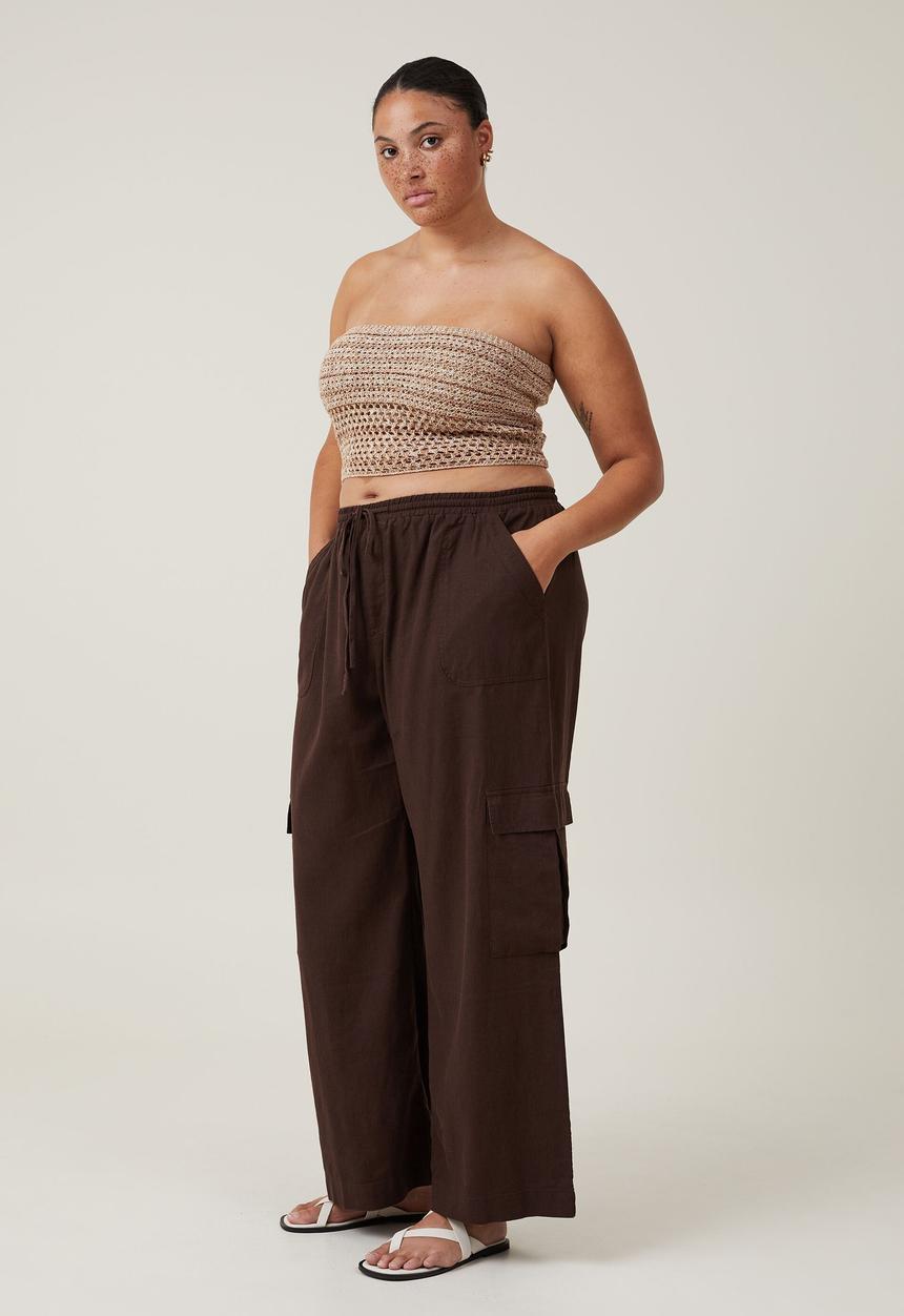 Cotton On - Plus haven utility wide leg pant-dark oak