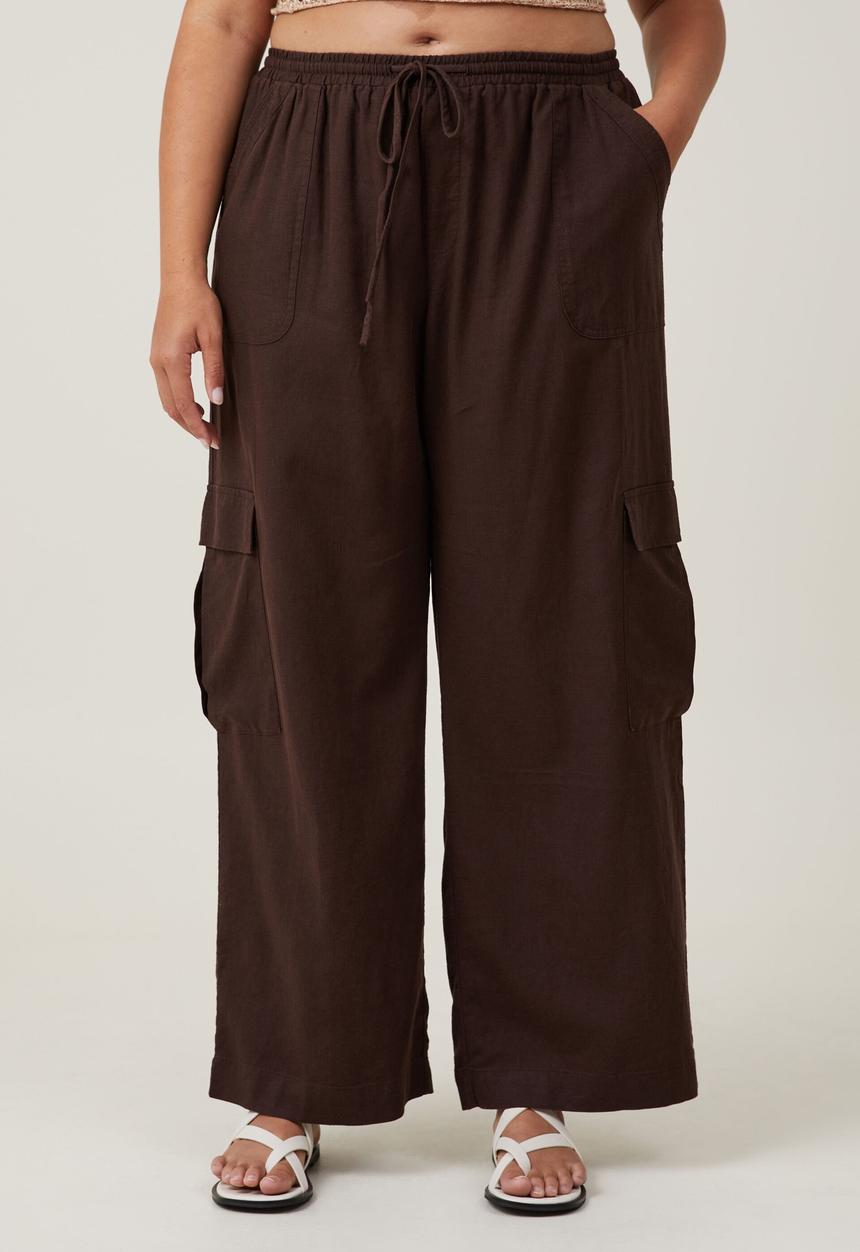 Cotton On - Plus haven utility wide leg pant-dark oak