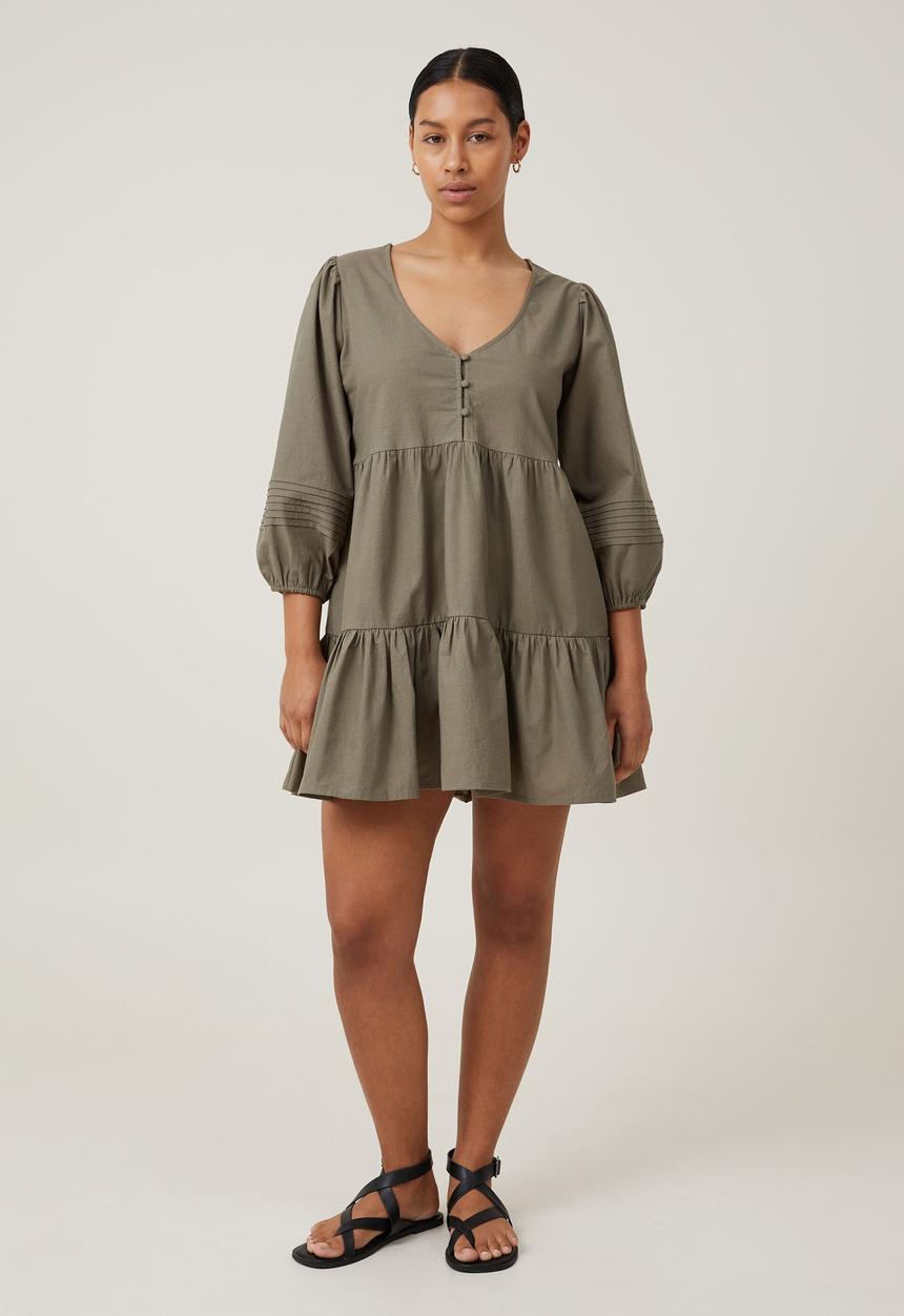 Cotton On - remmie longsleeve mini dress - khaki