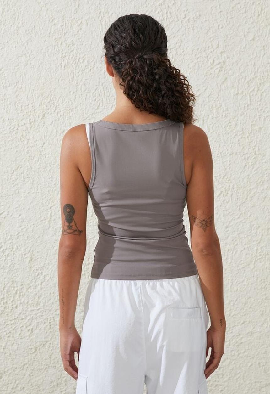 Cotton On - Active rib scoop tank - desert grey
