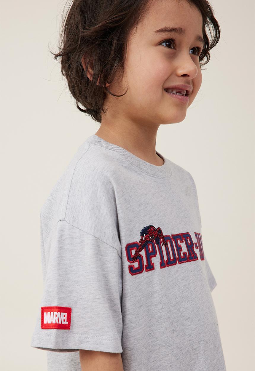 Cotton On - License drop shoulder short sleeve tee - lcn mar fog grey marle/spiderman face