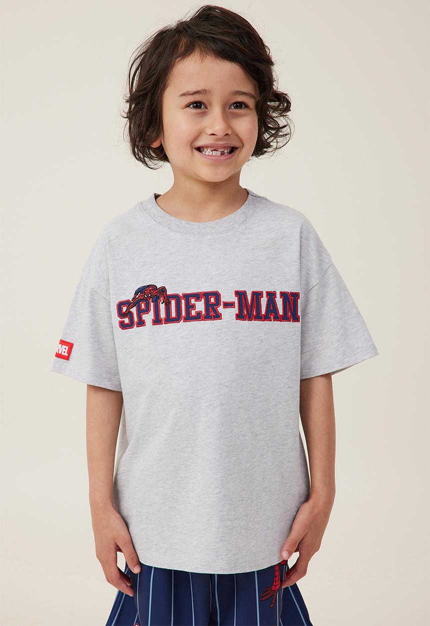 Cotton On - License drop shoulder short sleeve tee - lcn mar fog grey marle/spiderman face