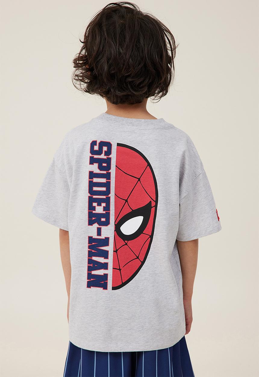 Cotton On - License drop shoulder short sleeve tee - lcn mar fog grey marle/spiderman face