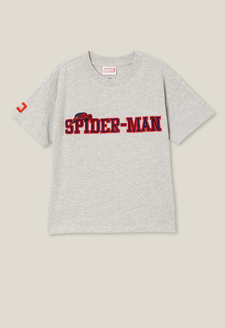 Cotton On - License drop shoulder short sleeve tee - lcn mar fog grey marle/spiderman face