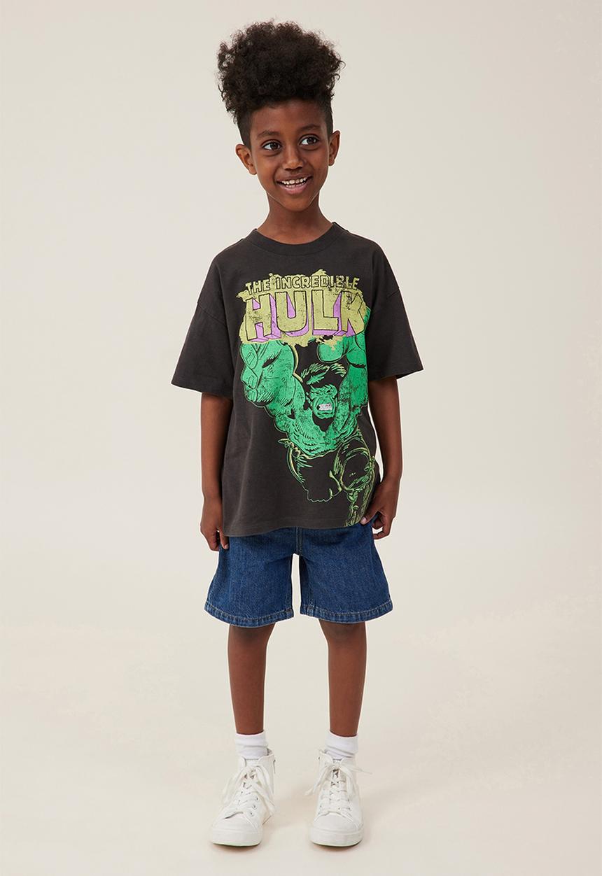 Cotton On - License drop shoulder short sleeve tee - lcn mar phantom/incredible hulk
