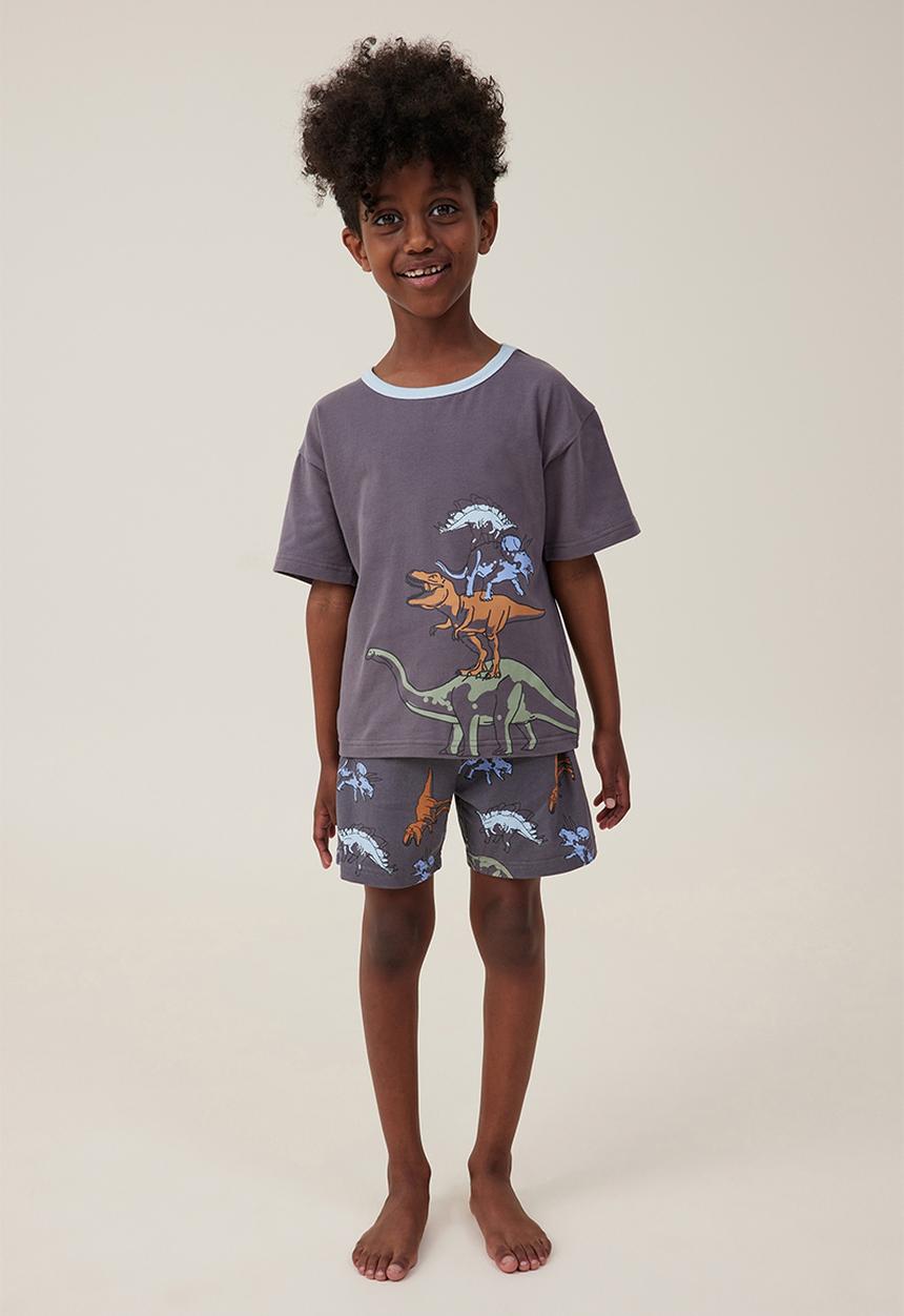 Cotton On - Felix short sleeve pyjama set - rabbit grey/dino stack