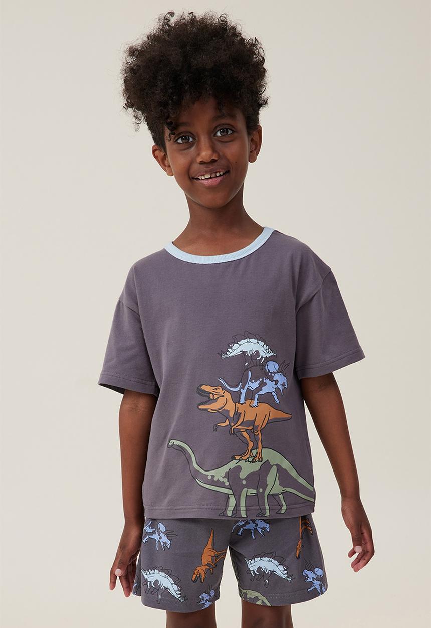 Cotton On - Felix short sleeve pyjama set - rabbit grey/dino stack