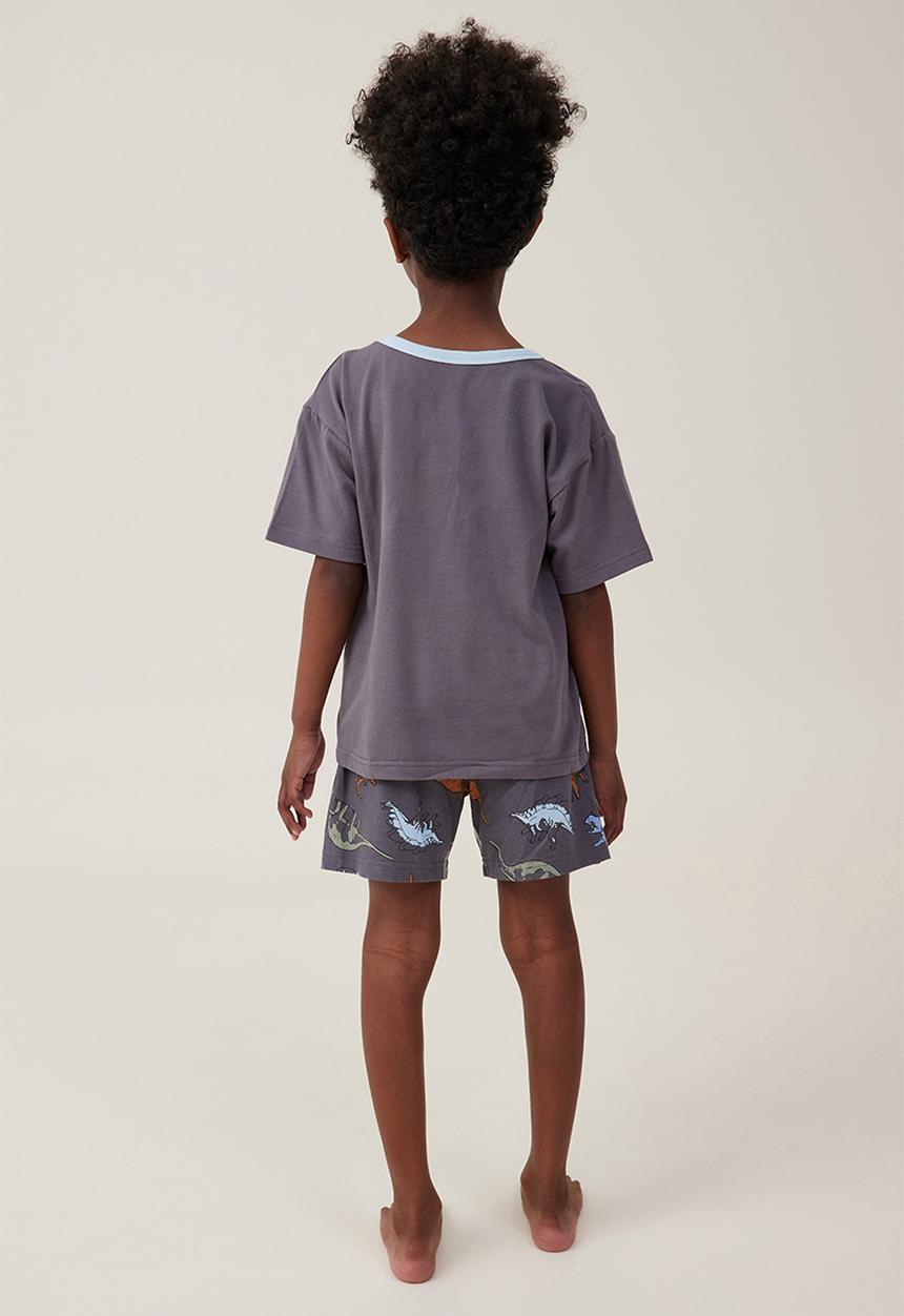 Cotton On - Felix short sleeve pyjama set - rabbit grey/dino stack