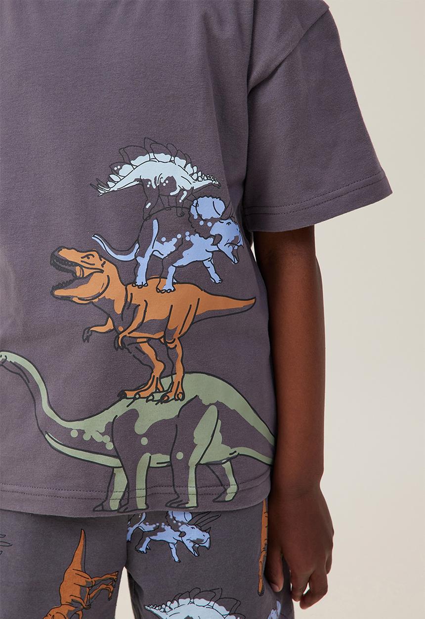 Cotton On - Felix short sleeve pyjama set - rabbit grey/dino stack