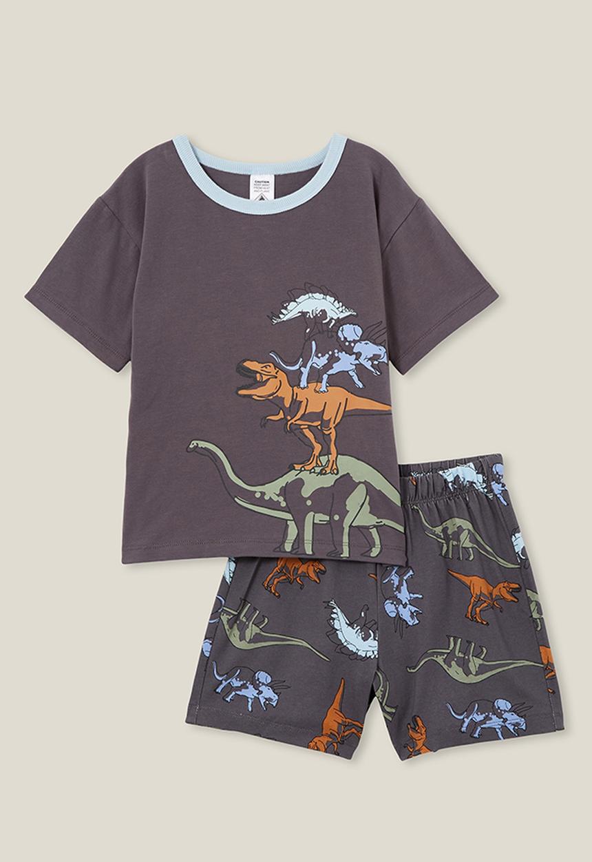Cotton On - Felix short sleeve pyjama set - rabbit grey/dino stack