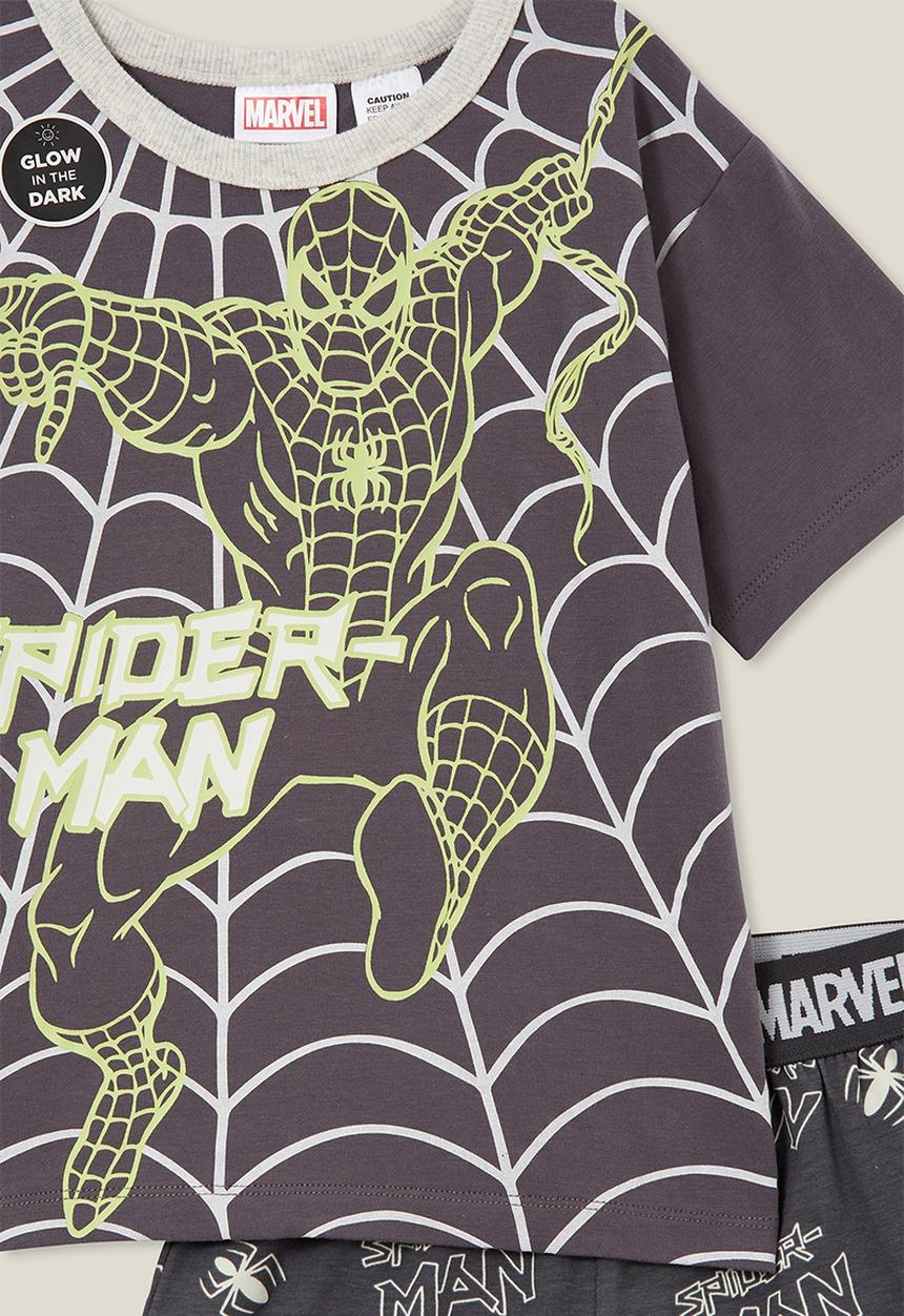 Cotton On - Felix short sleeve pyjama set license - lcn mar rabbit grey/spiderman glow