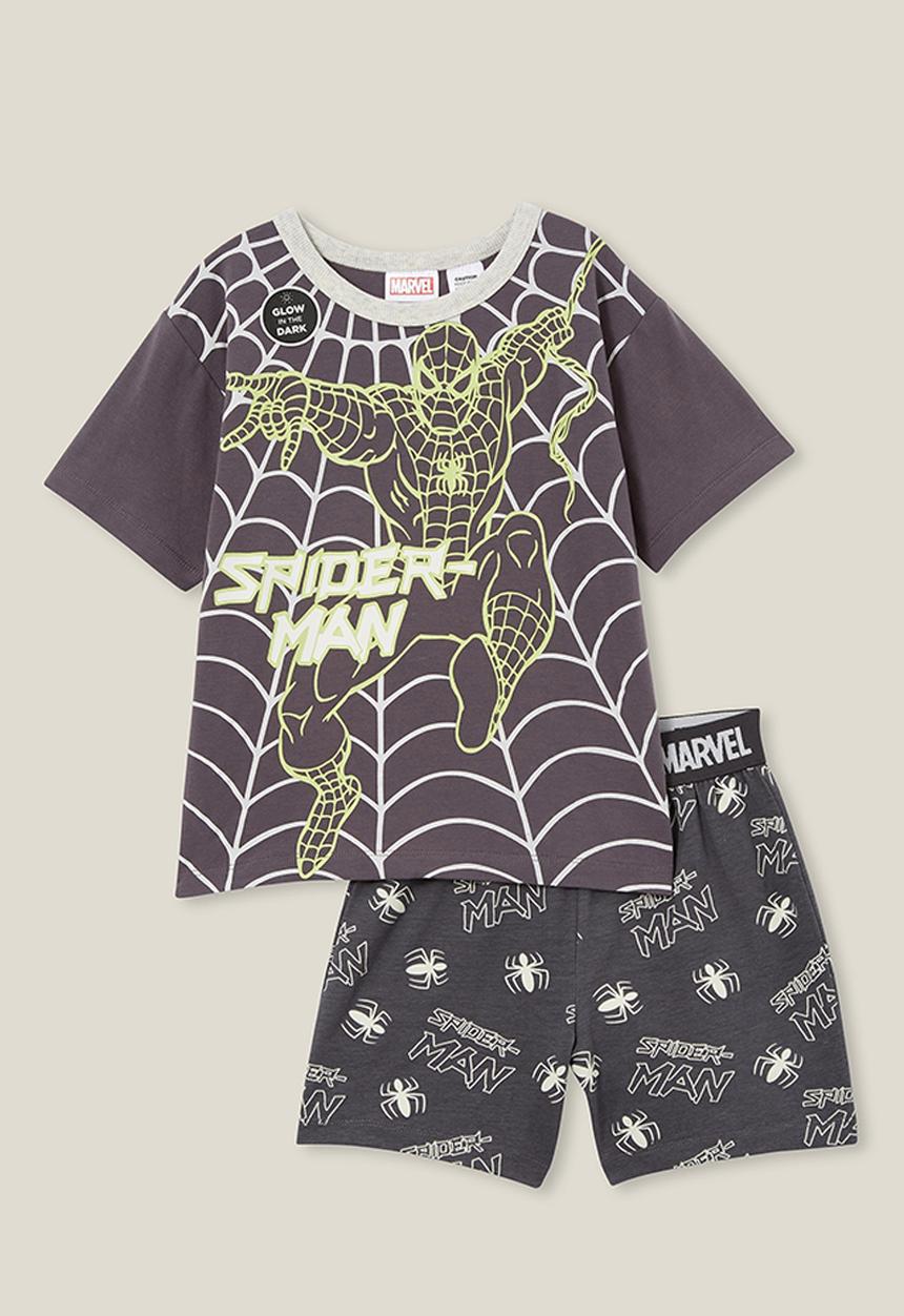 Cotton On - Felix short sleeve pyjama set license - lcn mar rabbit grey/spiderman glow