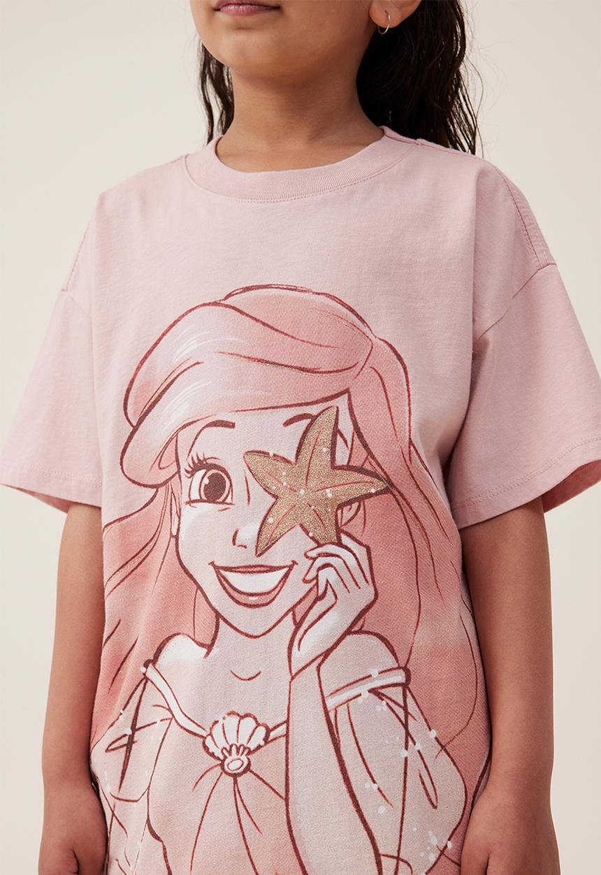 Cotton On - License drop shoulder short sleeve tee - lcn dis ariel/dusty berry